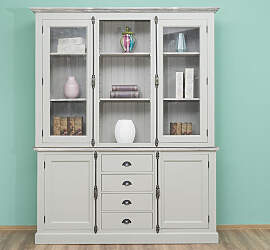 Landhaus Buffetschrank Grau Massivholz