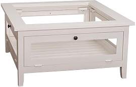 Landhaus-Couchtisch mit Glasfenstern, altweiß