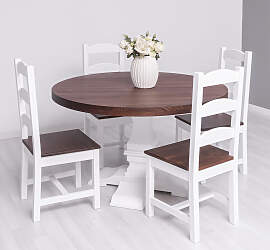 Landhaus Essgruppe mit rundem Esstisch, 5-teilig