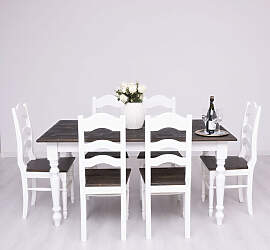 Landhaus Esstisch mit Holzstühlen (7-teilig),