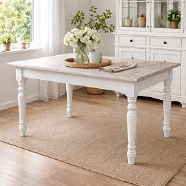 Landhaus Esstisch Shabby Chic weiß-hellgrau, 160