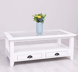 Landhaus Glas-Couchtisch weiß