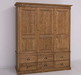 Landhaus Kleiderschrank mit Schubladen, Massivholz 