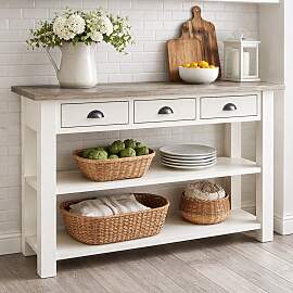 Landhaus Konsolentisch Eichenplatte, weiß-hellgrau