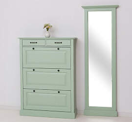 Landhaus Schuhschrank mit Spiegel, mintgrün
