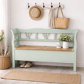 Landhaus Sitzbank mintgrün, Eichenplatte - 163 cm