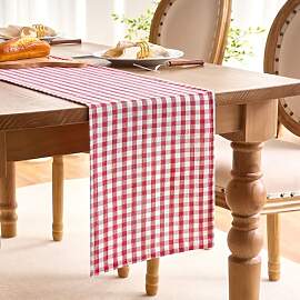Landhaus Tischläufer 30x180 cm Rot-weiß Kariert