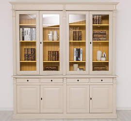 Landhaus Vitrinenschrank mit Schubladen cremegrau