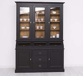Landhaus Vitrinenschrank schwarz Holz
