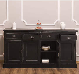 Landhausstil Anrichte 4-türig Schwarz Shabby