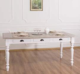 Landhausstil Esstisch mit Schubladen weiß 180 cm