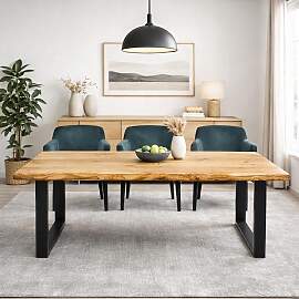 Landhaustisch Wildeiche Baumkante mit U-Füßen