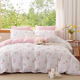 Lanqinglv Bettwäsche 135x200 Rosa Weiß Blumen