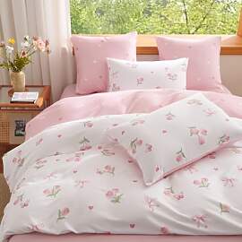 Lanqinglv Bettwäsche 155x220 Rosa Weiß Blumen