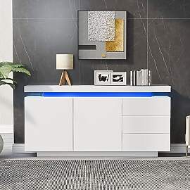 LANTRO JS Kommode Weiß Hochglanz, Sideboard