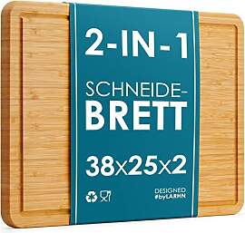 LARHN 2-in-1 Schneidebrett Holz und Serviertablett 