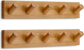 LARHN Garderobenleiste Holz mit 5 Haken XL (2