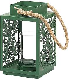 Laterne aus Metall in Grün mit floralem Motiv