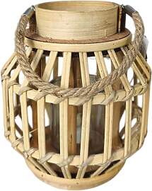 Laterne aus Rattan, Höhe 20cm, Windlicht aus Glas 