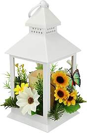 Laterne mit LED Kerze Kunstblume Sonnenblume