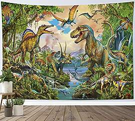 LB Dinosaurier Wandteppich Grün Dschungel