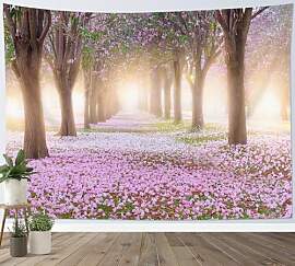 LB Wandteppich Rosa Blumen Wandtuch Blumenbaum mit 