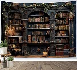 LB Wandteppich Vintage Bücherregal Wandtuch