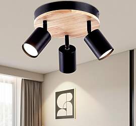 LED Deckenstrahler 3 Flammig Modern Rund Holz