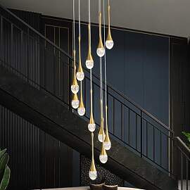 Led-Dimmbarer Kronleuchter,Goldener Regentropfen