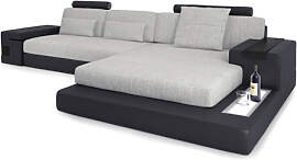 Leder+Stoff Couch L-Form HAMBURG III -