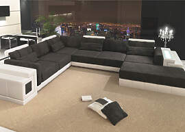 Leder+Stoff XXL Sofa HANNOVER - Wohnlandschaft