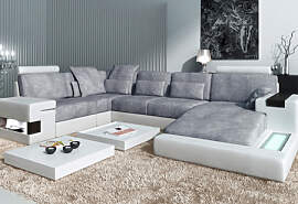 Leder+Stoff XXL Sofa Wohnlandschaft HAMBURG -