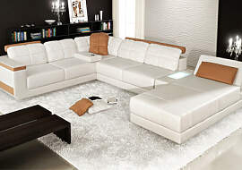 Ledercouch BREMEN - Designer Ledersofa mit Licht - 