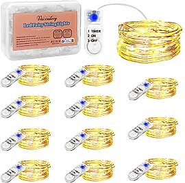 LED Lichterkette Batterie mit Timer, Kupfer