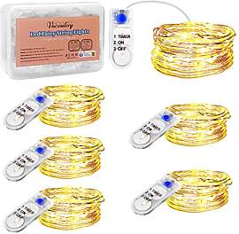 LED Lichterkette Batterie mit Timer, Kupfer