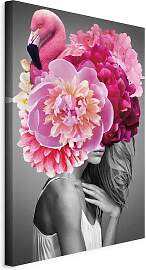 Leinwandbild Flamingo Girl Grau/Pink ca.
