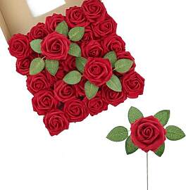LEUCHTAMOR 25 Stück Künstliche Rosen, rote