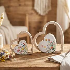 levandeo 2er Set Herz Aufsteller Blume MDF Holz