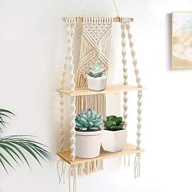 Lieson Wandregal Holz Boho Makramee Wandbehang