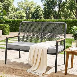 LIFERUN Gartenbank Rattan, 2-Sitzer Gartenstuhl