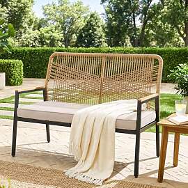 LIFERUN Gartenbank Rattan, 2-Sitzer Gartenstuhl