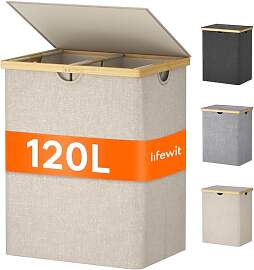 Lifewit 120L Bambus Wäschekorb mit Deckel,