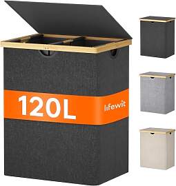 Lifewit 120L Bambus Wäschekorb mit Deckel,