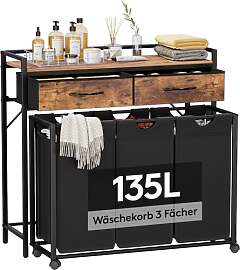 Lifewit 135L Wäschekorb 3 Fächer, Grobe Rolling
