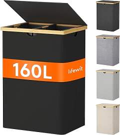 Lifewit 160L Bambus Wäschekorb mit Deckel,