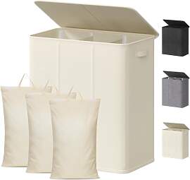 Lifewit 160L Wäschekorb 3 Fächer, Wäschesammler 