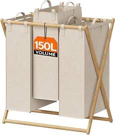 Lifewit 3 Fächer Faltbare 150L Wäschekorb