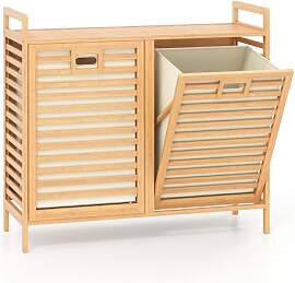 LIFEZEAL Wäschekorb 2 Fächer, Bambus