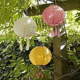 Lights4fun 1x 3er Set Lucena Solar Lampion Creme,