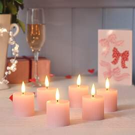 Lights4fun 6er-Set TruGlow® Rosafarbene gerippte